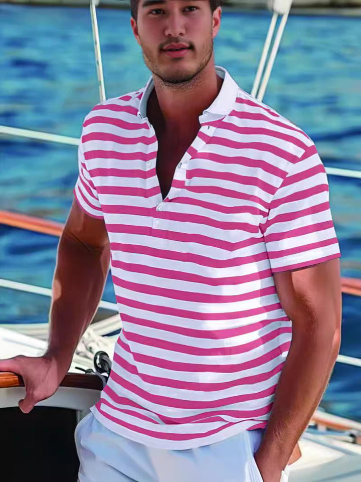 Men's polo shirt with modern nautical stripes and short stand-up collar Lune London