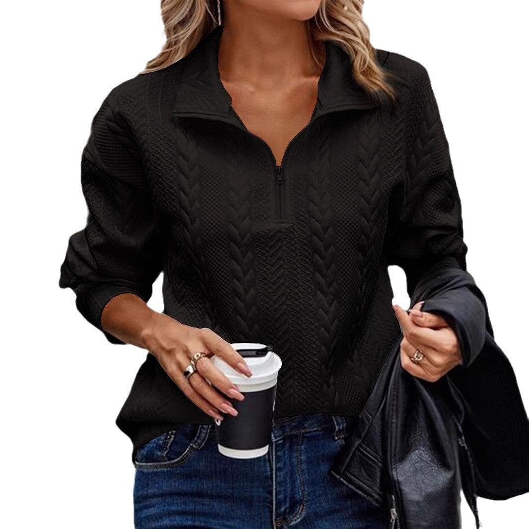 Knit sweater for women with high collar and zipper Lune London