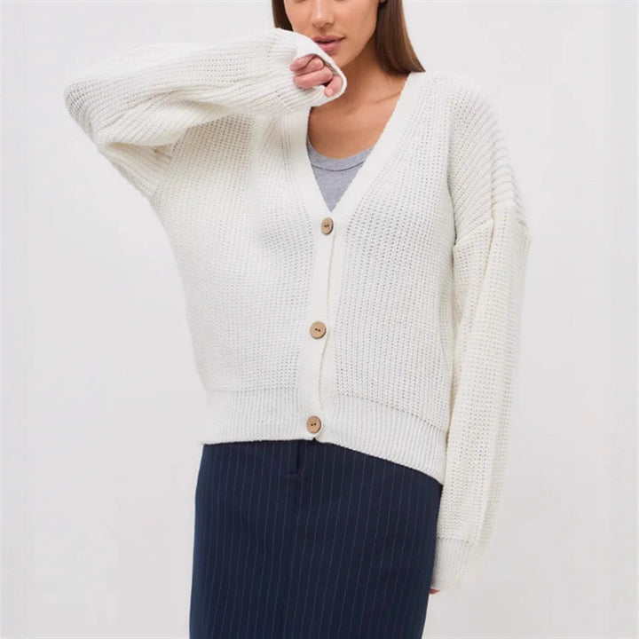 Casual knitted cardigan for women with button details and flared sleeves Lune London