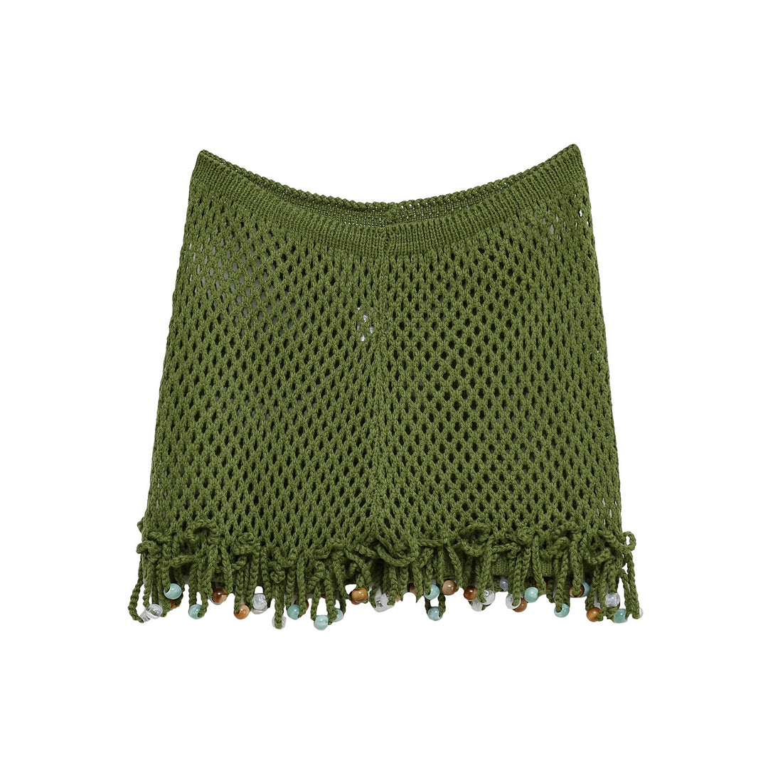 Women's mini skirt in mesh fabric with decorative fringes Lune London