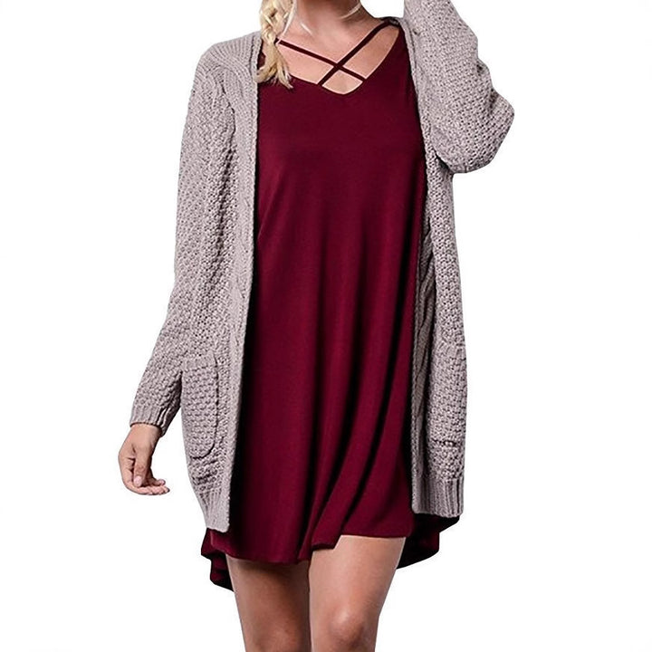 Comfortable knitted cardigan for ladies with open front and pockets Lune London