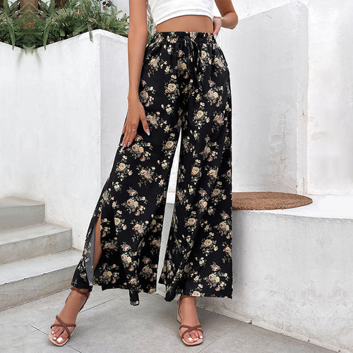 Pantalons Palazzo pour femmes avec motif floral et fentes latérales Chic & Stil