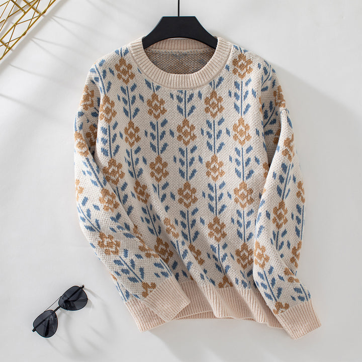 Casual women's sweater with floral pattern and round neckline Lune London