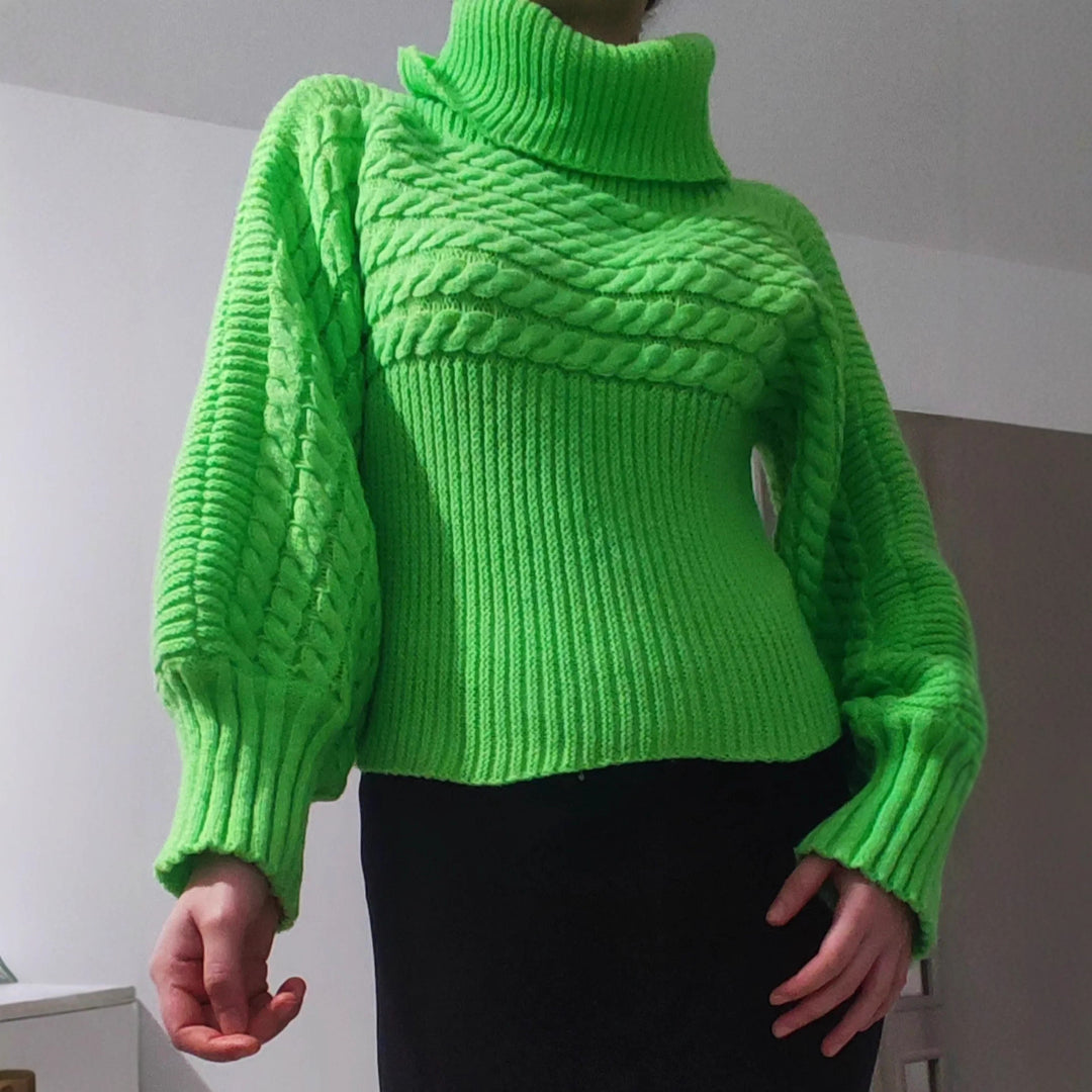 Casual knitted sweater for women with high neck and original braid pattern Lune London