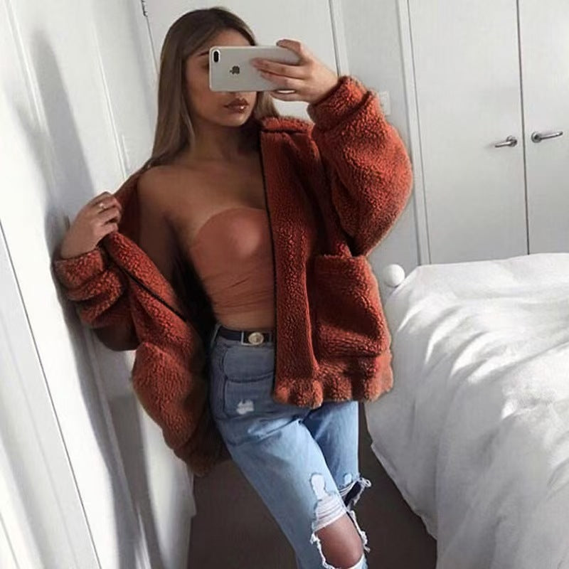 Faux fur jacket for women with hood and raglan cut Lune London