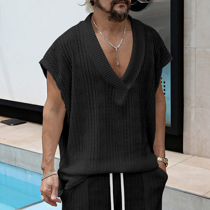 Casual Knit T-shirt for Men with V-neck and Oversized Fit Lune London