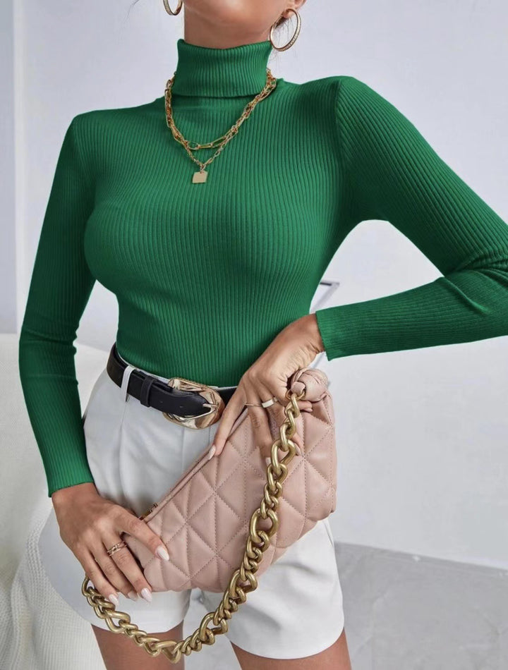Top à col roulé à manches longues pour femmes en ribbed de haute qualité Chic & Stil