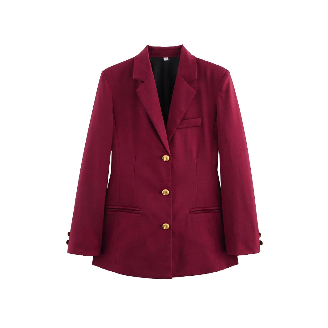 Elegant checked blazer jacket for women with gold buttons Lune London
