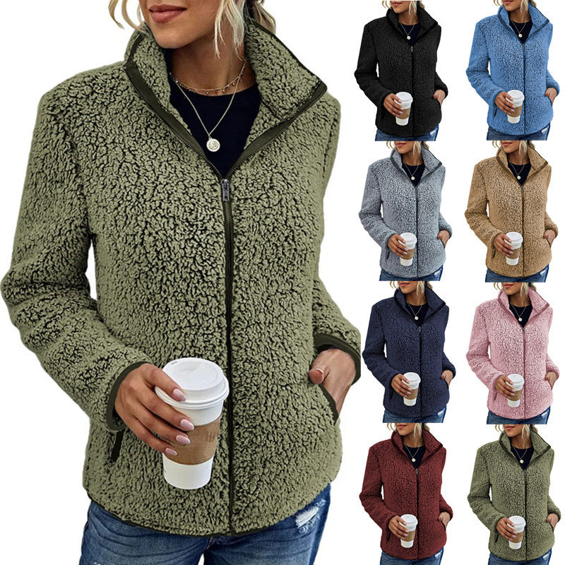 Soft fleece jacket for women with a high collar and side pockets Lune London