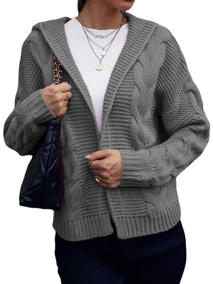Cardigan tricot épais pour femmes avec capuche et motif de câble texturé Chic & Stil