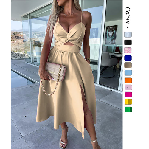 Women's two-piece ensemble with elegant knot-free blouse and flowing skirt with slit Lune London