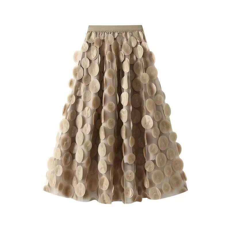 Elegant tulle skirt for women with 3D flower appliqués Lune London