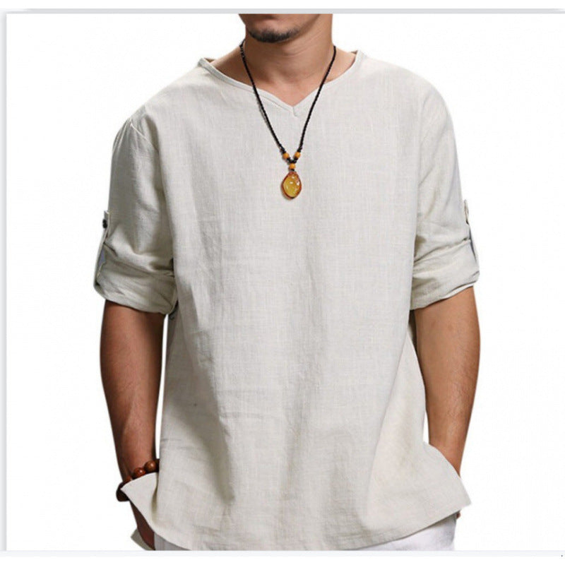 Men's Lightweight Linen Shirt with V-Neck Lune London