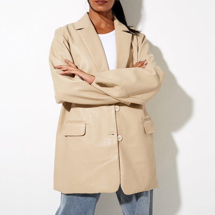 Women's Oversized Faux Leather Blazer Jacket Lune London