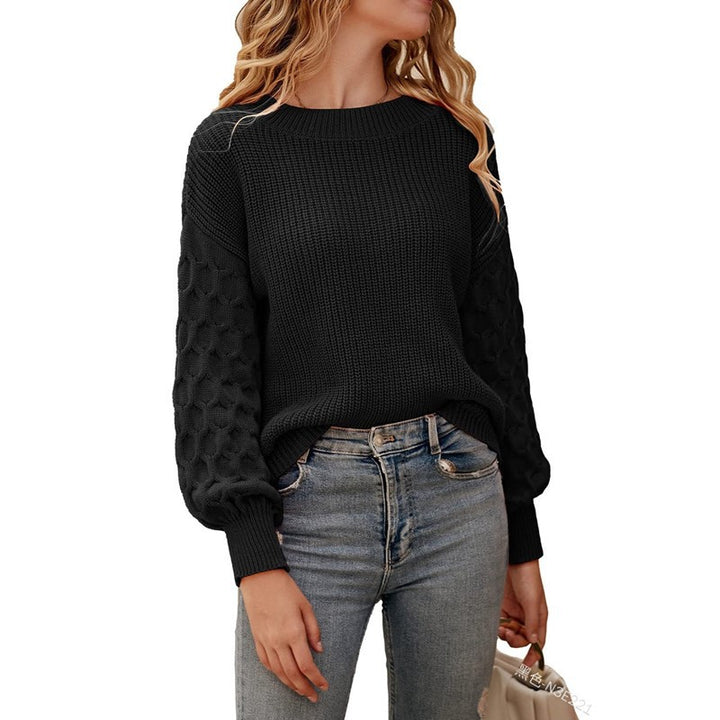 Knitted sweater for women with structured ruffle sleeves and a round neck Lune London