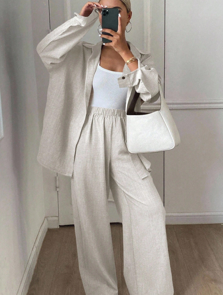 Ladies elegant casual linen blouse and wide pants Lune London