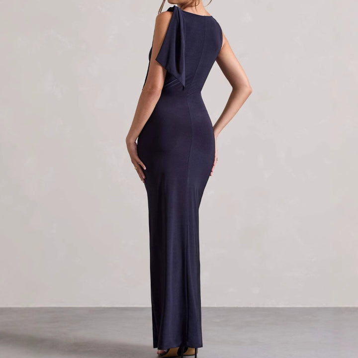 Ladies Elegant Maxi Dress with Asymmetric Strap and Fitted Cut Lune London