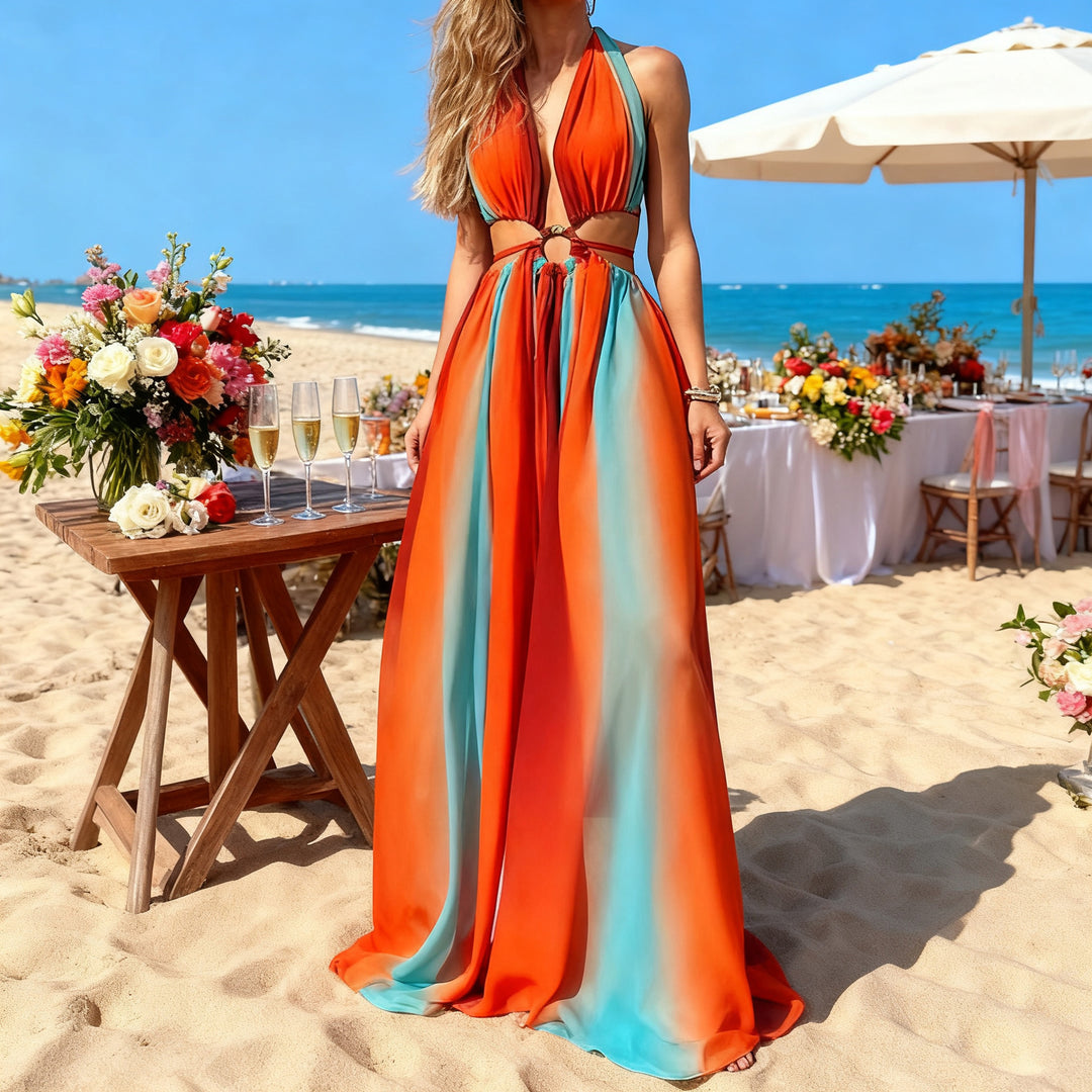 Ladies' maxi dress with sophisticated wrap look and flattering body design Lune London