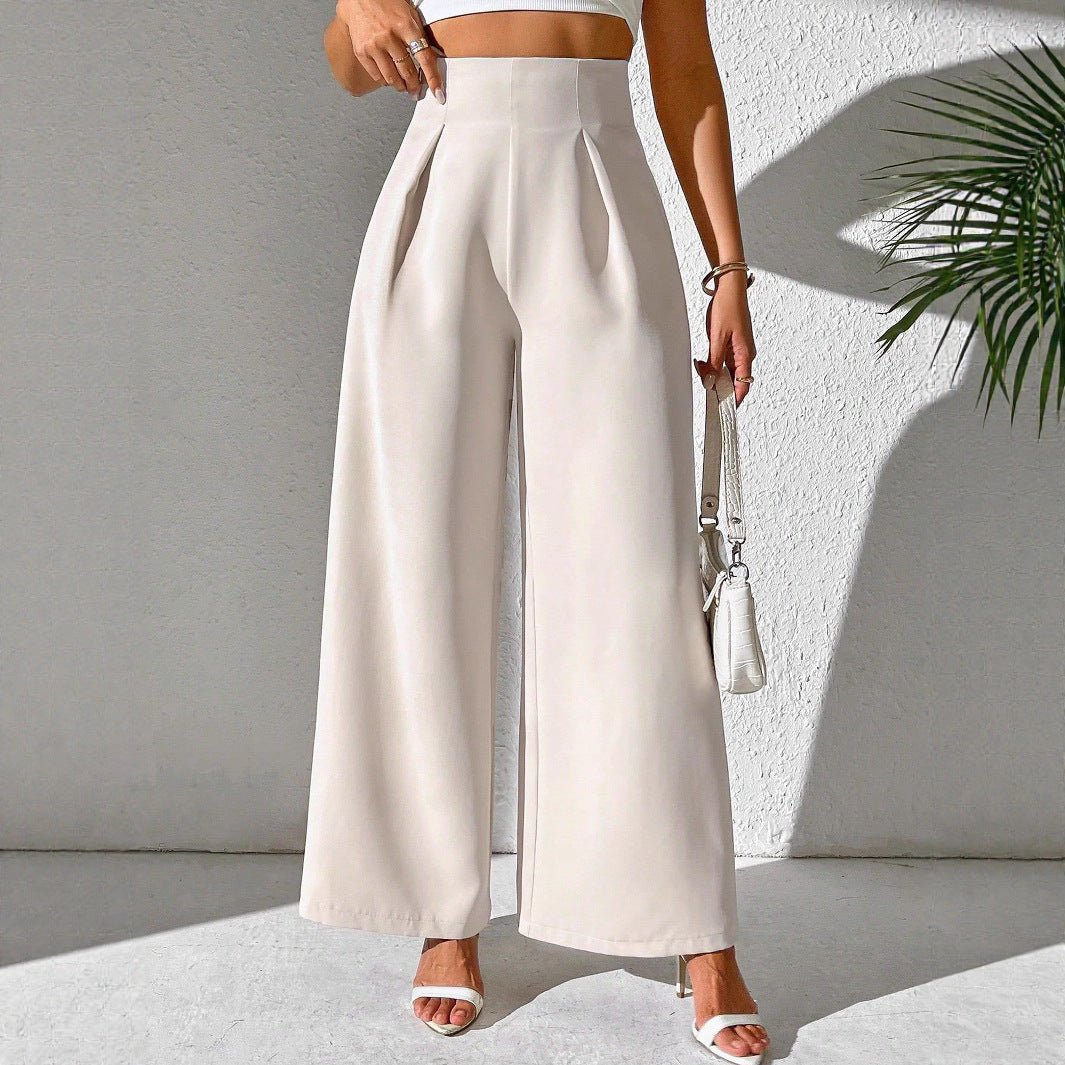 Ladies Elegant High Waist Palazzo Pants with Front Pleat and Wide Legs Lune London