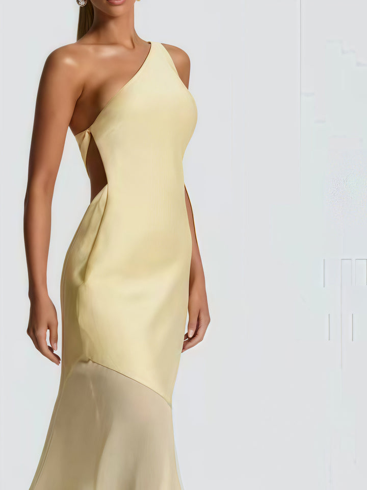 One-shoulder maxi dress for women with flowy skirt Lune London