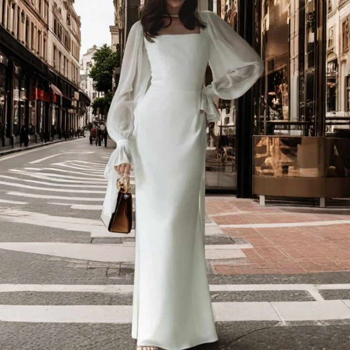 Ladies elegant maxi dress with puff sleeves and square neckline Lune London