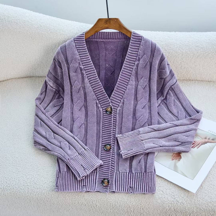 Cardigan en tricot épais pour femmes avec col en V et boutons décoratifs Chic & Stil