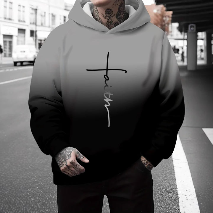 Men's hoodie with a subtle gradient of colors and an inspiring inscription Lune London