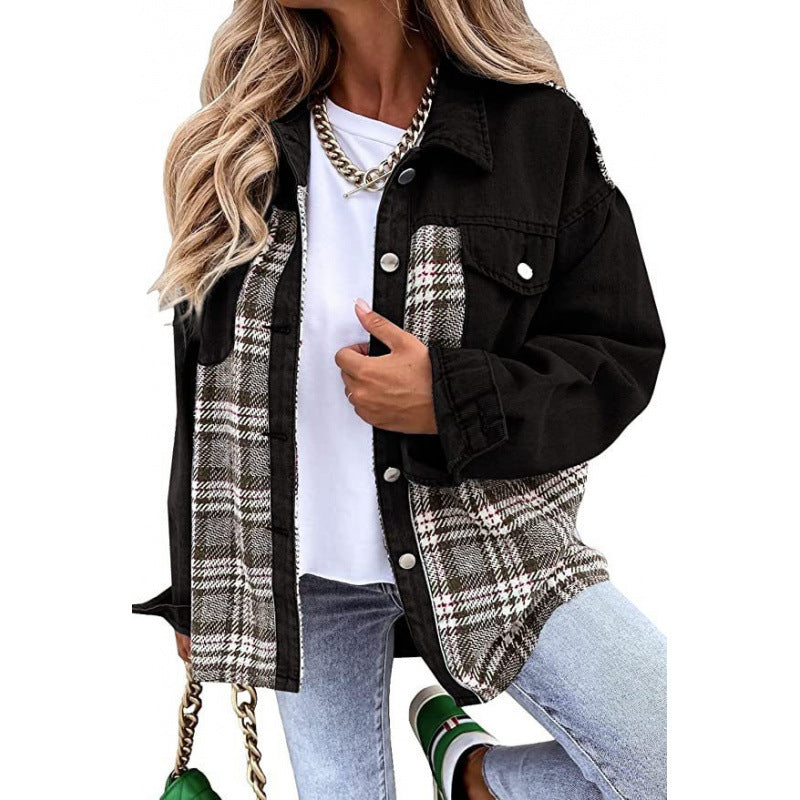 Tartan pattern denim jacket for women with a relaxed fit and modern details Lune London