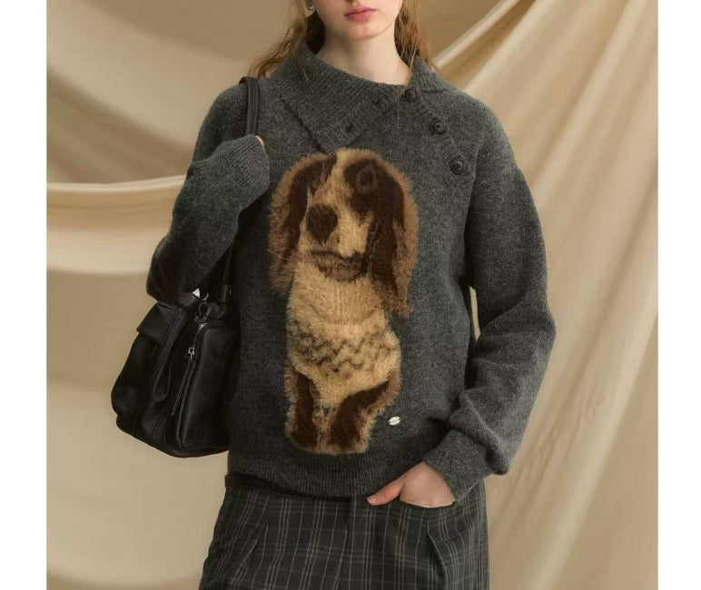 Pull tricoté pour femme avec motif animal et col haut Chic & Stil