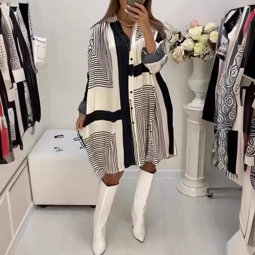 Robe chemise pour femmes avec motif graphique et manches volumineuses Chic & Stil