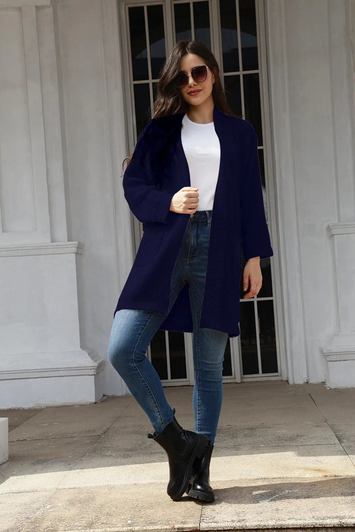 Casual knitted cardigan for women with practical pockets and open front Lune London