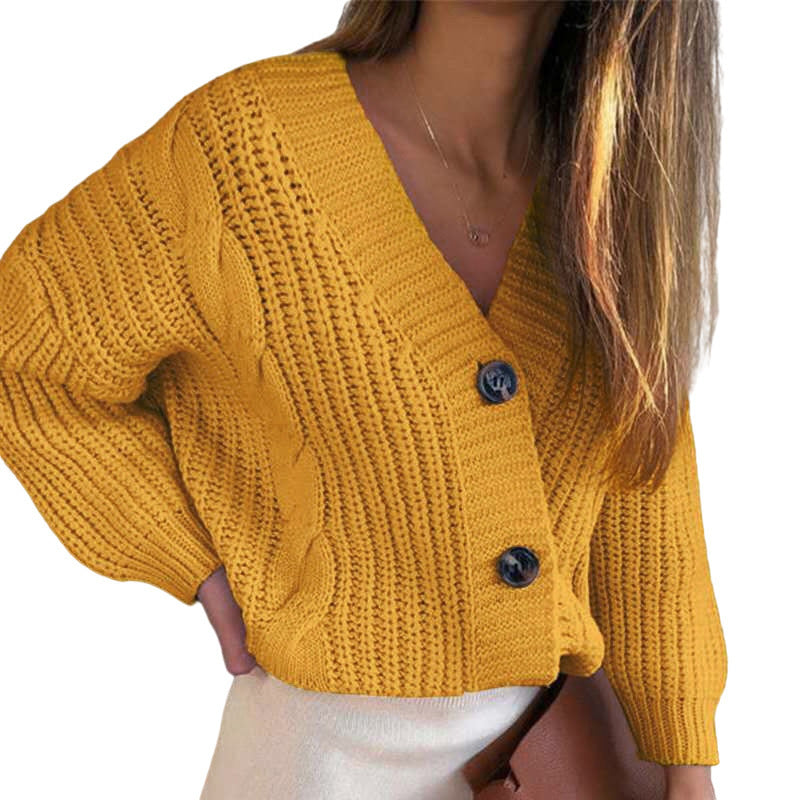 Ladies cardigan with plunging V-neck and decorative buttons Lune London