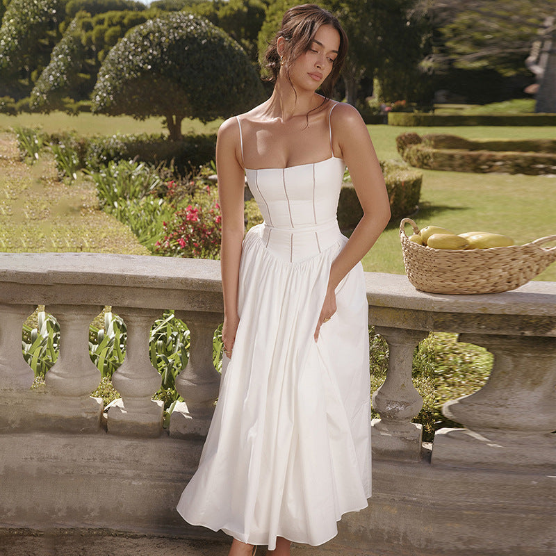 Women's Elegant Maxi Dress with Slim Fit and Gathered Design at the Waist