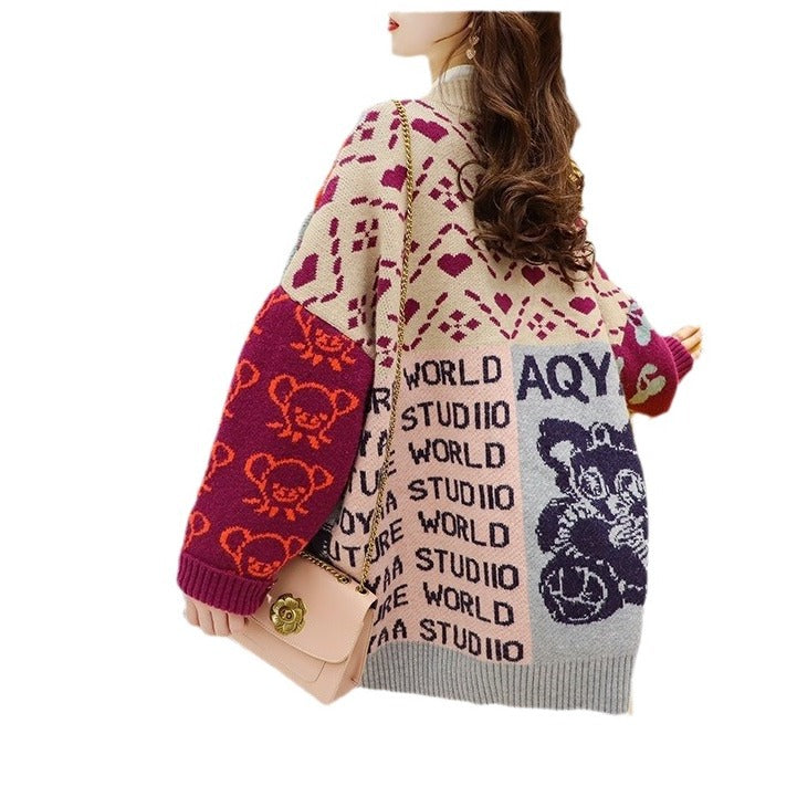 Knitted jacket for women with a vibrant pattern and practical button details Lune London