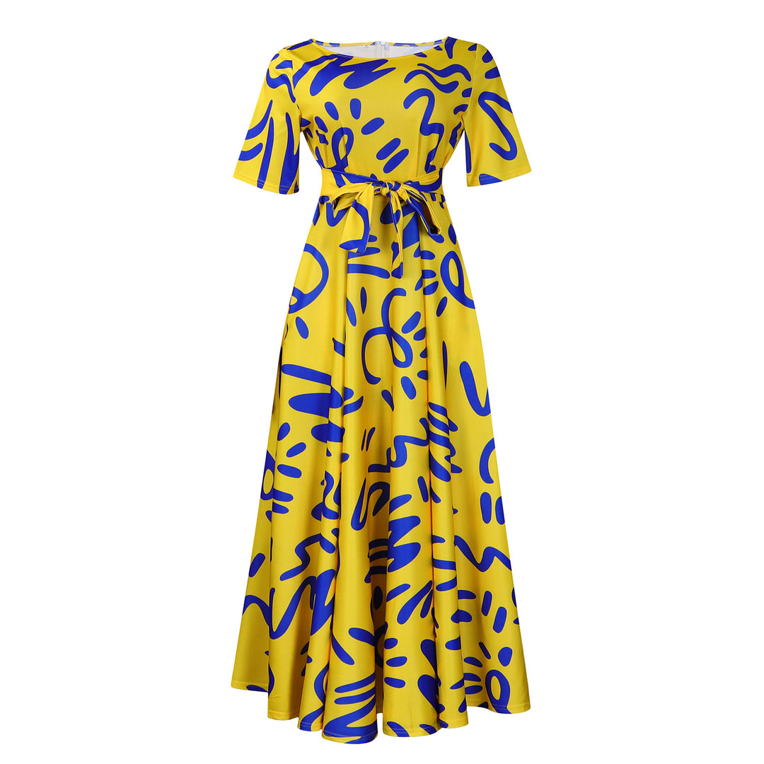Maxi dress for women with a vivid graphic design and elegant sleeves Lune London