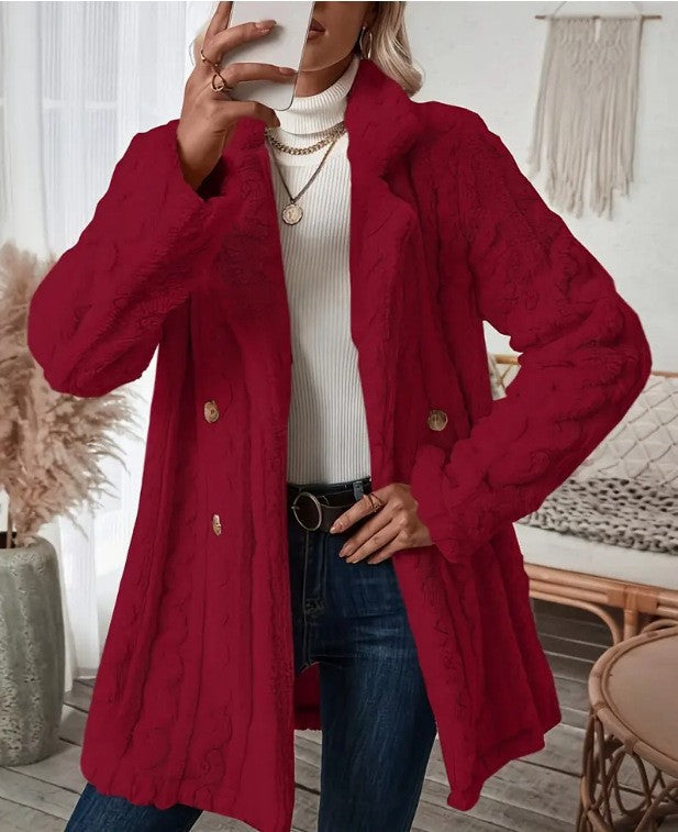 Ladies Long Cozy Coat with Moon London Button Design