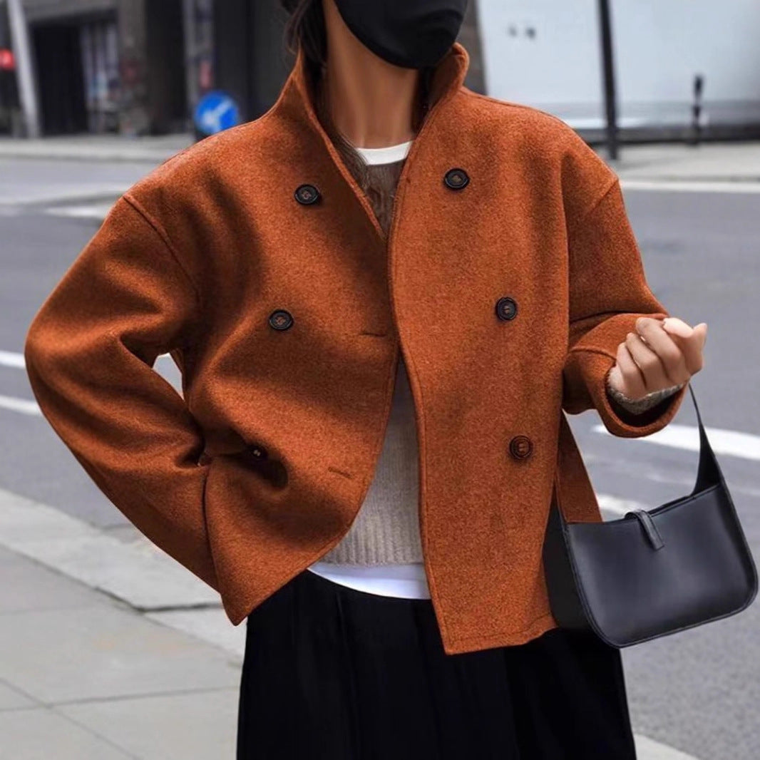 Fashionable wool jacket for women with double flap and high collar Lune London