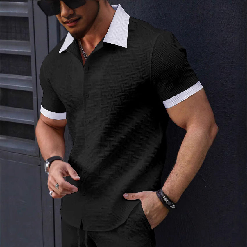Short-sleeved shirt for men with structured design and contrasting collar Lune London