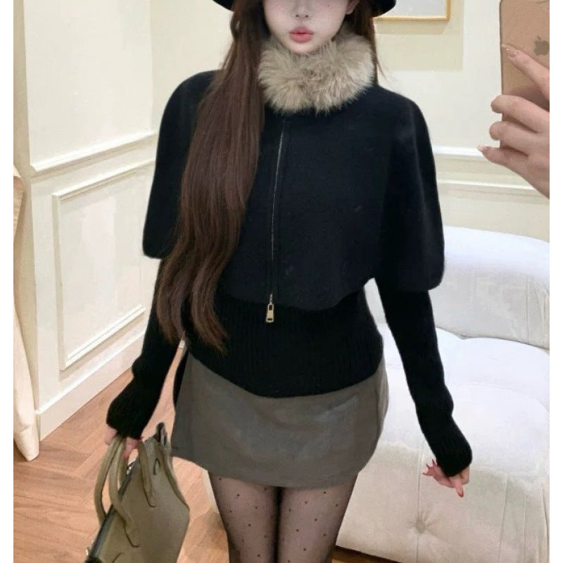 Drapé en tricot pour dames avec col en fourrure amovible Chic & Stil