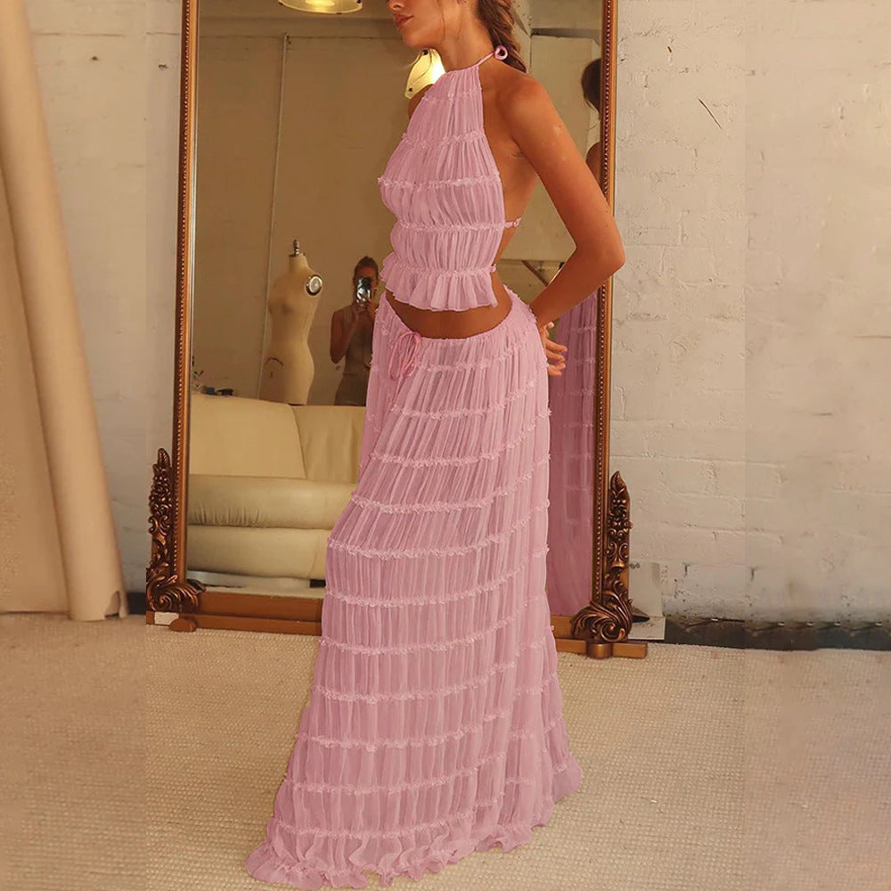 Maxi skirt and crop-top set for women with a playful ruffled design Lune London