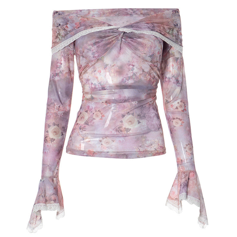 Women's blouse with off-shoulder design and floral patterns Lune London