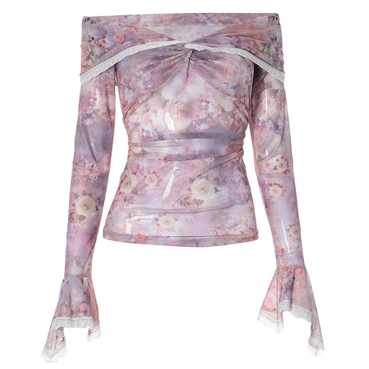 Women's blouse with off-shoulder design and floral patterns Lune London