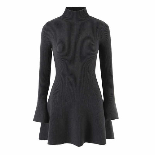 Elegant sweater dress for ladies with high collar and flared sleeves Lune London