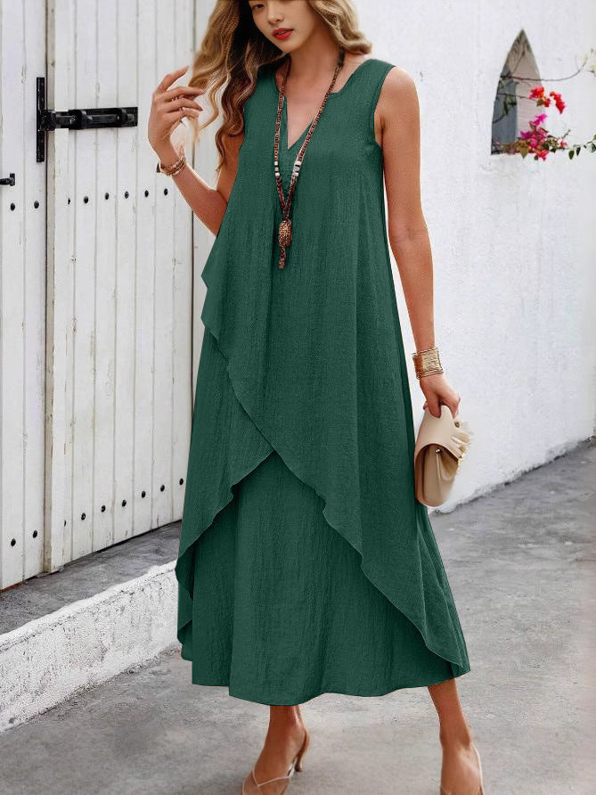 Casual maxi dress for women with layered ruffles and modern V-neck Lune London