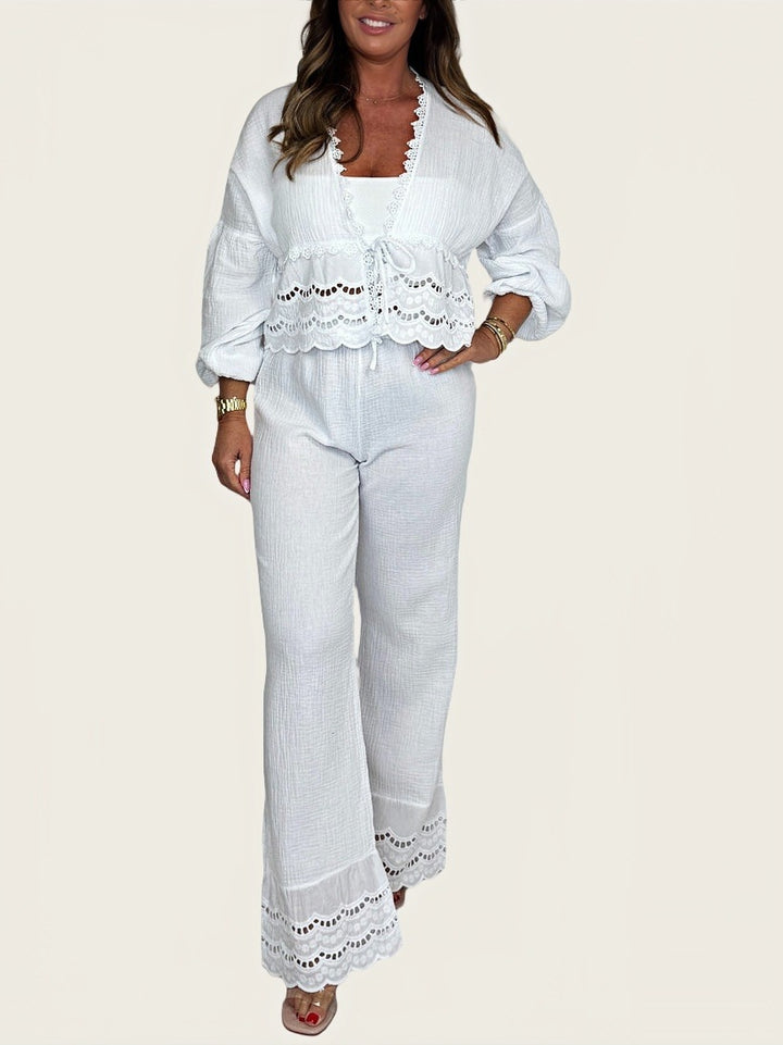 Women Two-Piece Set with Crochet Accents and Chic Loose Fit