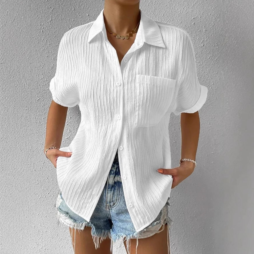 Women's Short Sleeve Shirt Blouse with Structured Material Lune London
