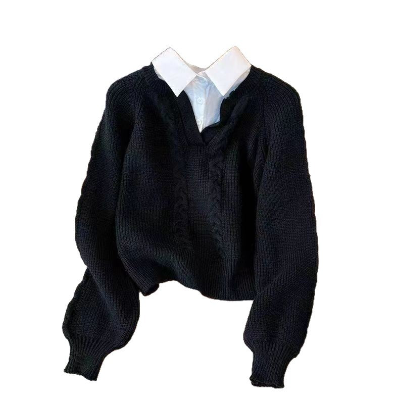 Pull en tricot épais pour femmes avec col en V et look fil Chic & Stil
