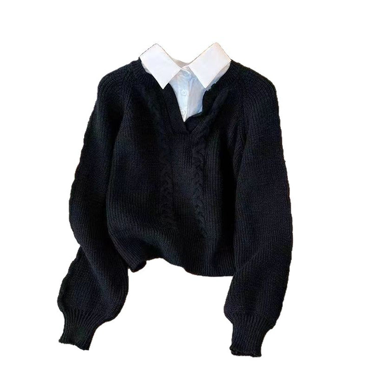 Pull en tricot épais pour femmes avec col en V et look fil Chic & Stil