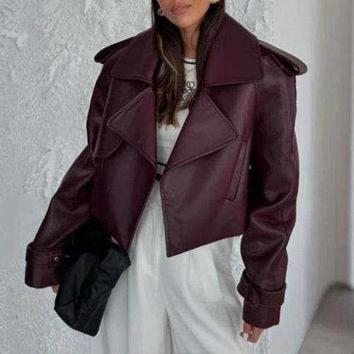 Women's faux leather jacket, trendy, with an oversized fit and wide collar Lune London
