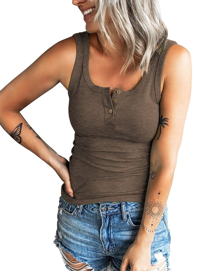Ladies Ribbed Button-Top Stylish Tank Top